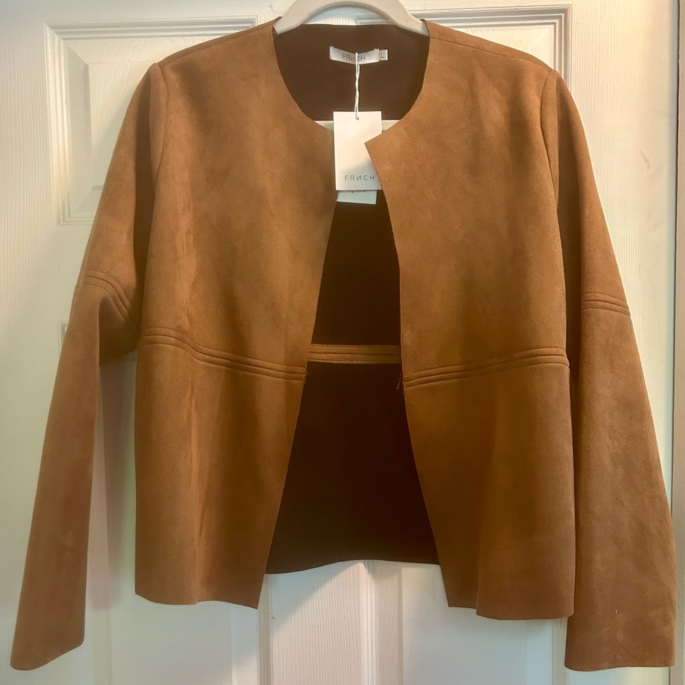 FRNCH Brown Blazer Suede-Like Texture